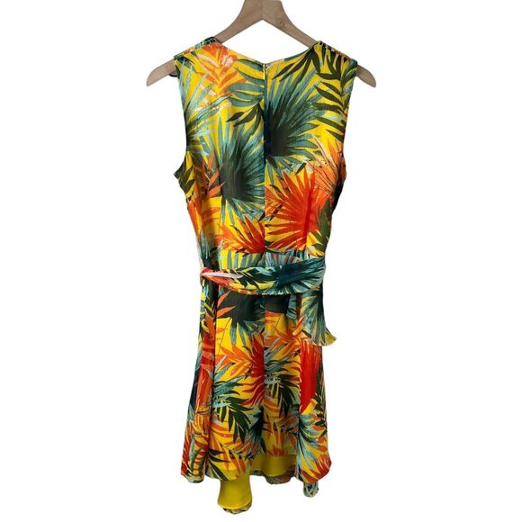 Alex Marie Women Tropical Print Sleeveless V Neck Belted Ruffled Chiffon Dress 8 - Picture 2 of 5